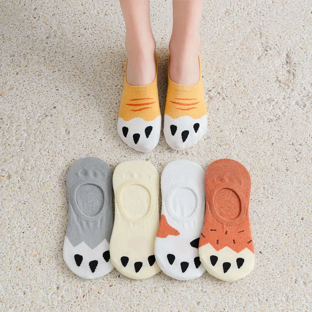 Summer Cat Design Invisible Boat Socks Summer Silicone No Show Women Low Socks Non slip Flat Color Boat Cat Socks