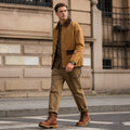 Spring Fall Men's Canvas Work Jacket with Corduroy Collar Vintage Chore Coat with Multi-Pockets on Sale
