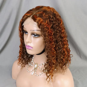 Human Hair 4x4 Lace Wig Water Wave Bob Wig #4/350 Highlight Color Free Part Wig Hot Selling
