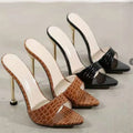 2025 New European American Cross-Border High-Heeled Sandals Sexy Snakeskin Pointed Simple Solid Color Plus Size Thin Summer MegaBDM
