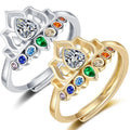 Colored Zircon Rebirth Lotus Ring for Women Anillo De Acero Inoxidable Full Zircon Sparkling Shiny Finger Ring for Women