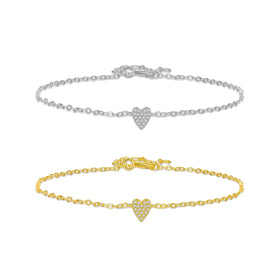 FUAMAY S925 Silver Chain Link Bracelet Heart Bling CZ Zircon Heart Metal Bracelet Heart Shaped Bracelet