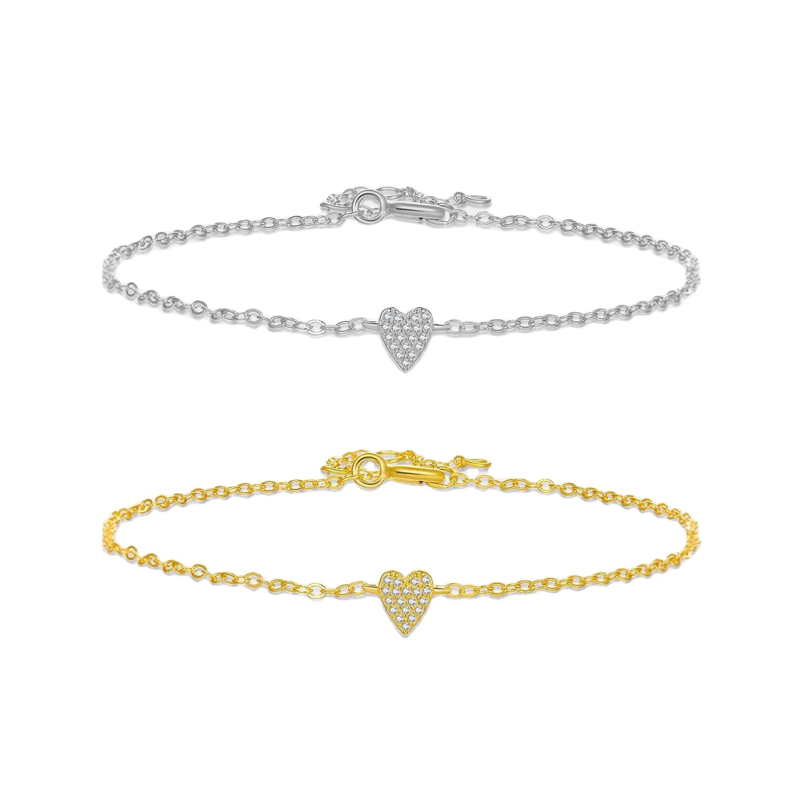 FUAMAY S925 Silver Chain Link Bracelet Heart Bling CZ Zircon Heart Metal Bracelet Heart Shaped Bracelet