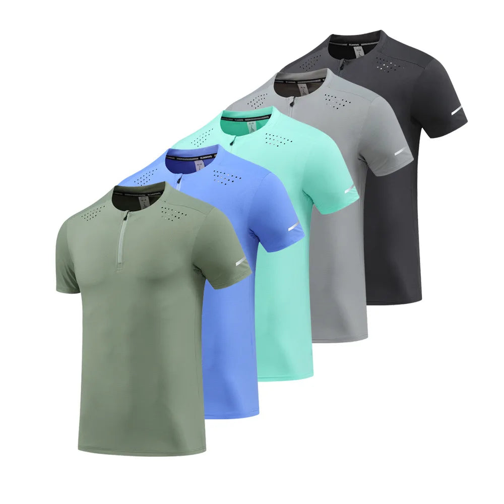 Custom Logo Men's Cooling Quick Dry Active Sports T-shirts Quarter Zip Short Sleeve Workout Gym Shirts Running Pullover Tops