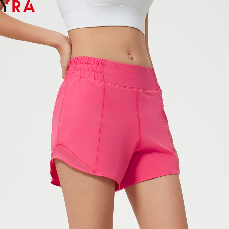 2025 Women's Training Running Sports Shorts 2-in-1 Mid Waist Workout Pants Polyester Spandex Yoga Shorts Zipper Pockets Solid