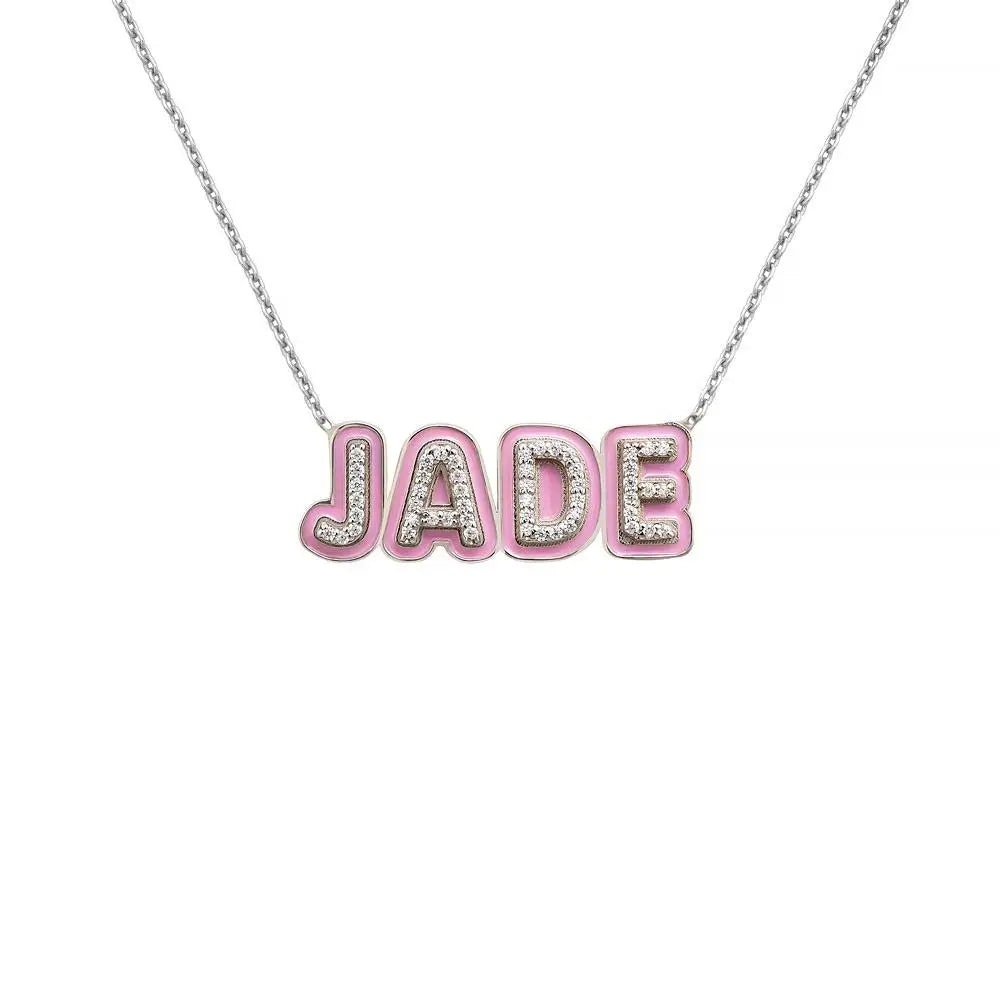 Qiuhan OEM/ODM New Enamel Outline Pave Personalized Custom Nameplate Necklace Name Pendant Necklace