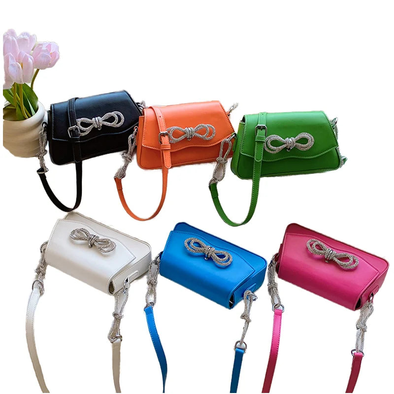Fashion Woman Summer Crossbody Tote Bag New Trendy Open Small Square Bag with Bow and Embroidery Two Handles