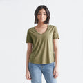 Custom Women's Semi-Deep V Neck Bamboo Tee Lightweight Viscose Loungewear with Button Decoration Soft and Smooth Jersey Fabric
