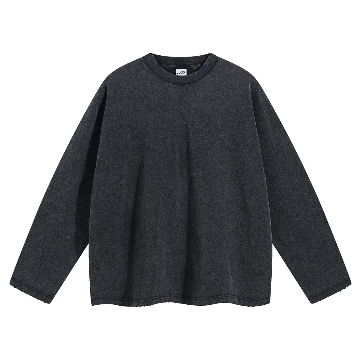Manufacturer Custom Streetwear Vintage T-shirt Men Drop Shoulder Crop Boxy Long Sleeve Acid Wash Oversize Distressed T Shirt
