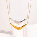 Minimalist 18k Gold Plated Stainless Steel Link Chain Glossy Geometric V Shaped Pendant Necklace