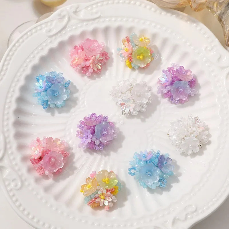 New Arrivals Seed Pearl Bead Weaving Flower Cluster Semi Finished Material Cute Girl Handmade DIY Jewelry Decoration