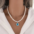 Trendy Freshwater Pearl Necklace for Women Diamond Zircon Pendant Copper Material for Wedding Party-Mother's Day Jewelry Gift