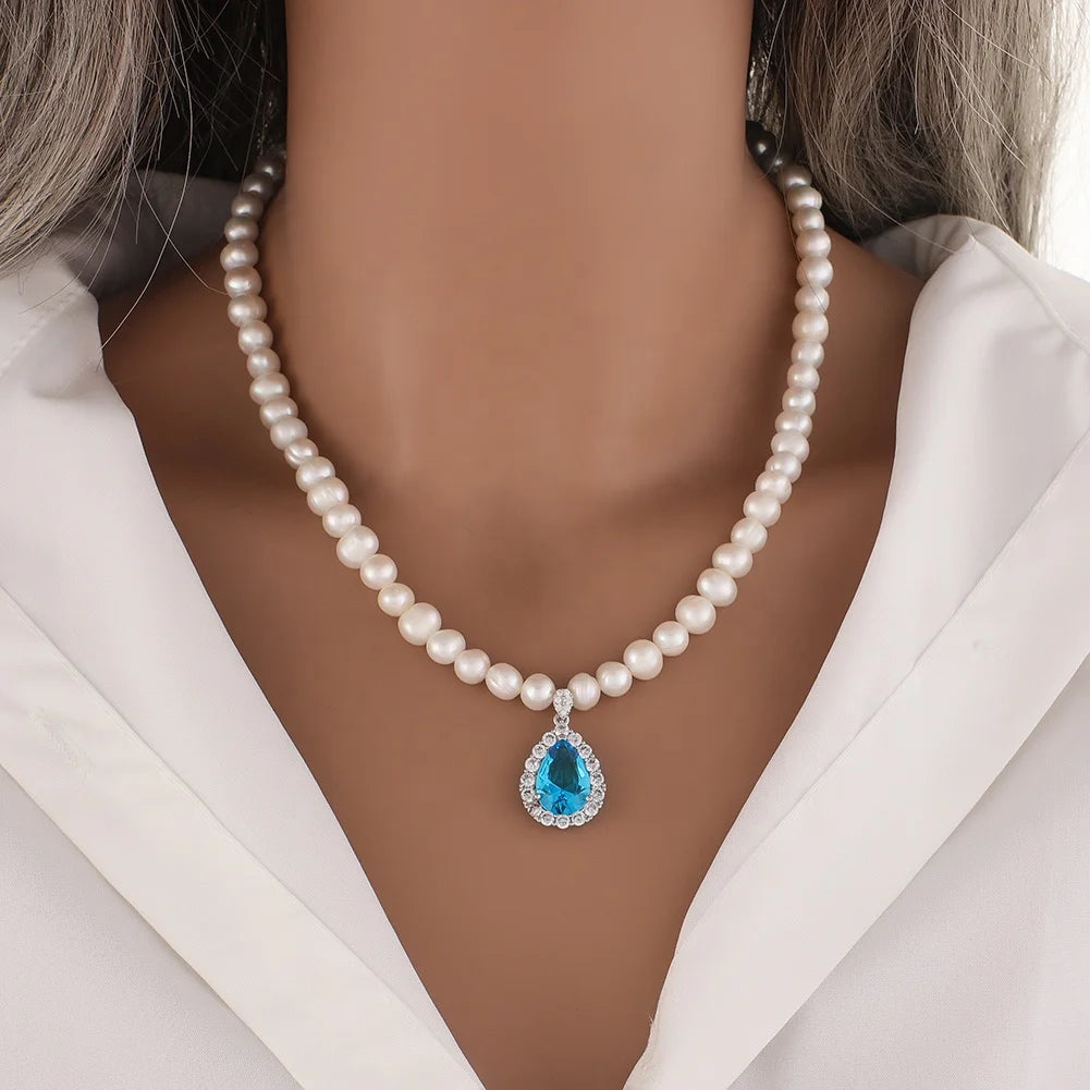 Trendy Freshwater Pearl Necklace for Women Diamond Zircon Pendant Copper Material for Wedding Party-Mother's Day Jewelry Gift