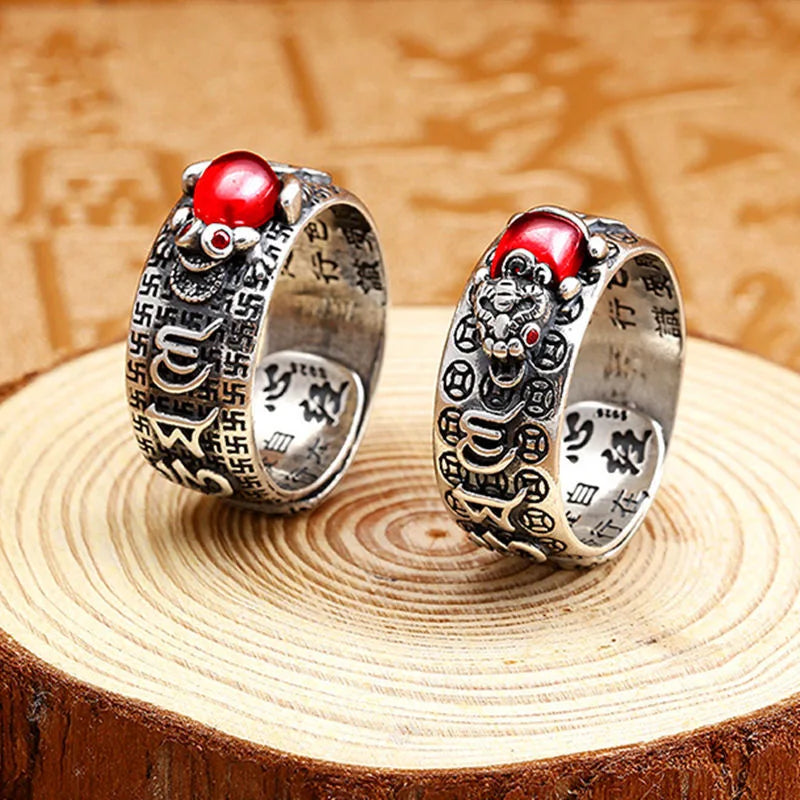 Lucky Pixiu Charms Ring Women Men Vintage Open Adjustable Ring Feng Shui Amulet Wealth Fashion Cool Jewelry Accessories