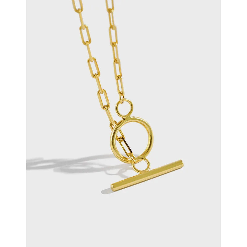 925 Sterling Silver OT  Clasp  Link Chain Collarbone Necklace for Women