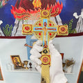 HT Catholic Crucifix Cross Jesus Christ Inspirtional Home Decor Devout Gift Handmade Church Cross With Colorful Stone