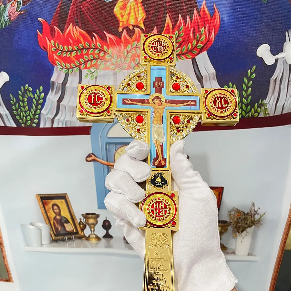 HT Catholic Crucifix Cross Jesus Christ Inspirtional Home Decor Devout Gift Handmade Church Cross With Colorful Stone