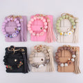 Cross-border Daisy Bead Bracelet Multi-layer Card Holder Zipper Coin Purse Silicone Bead Bracelet Keychain