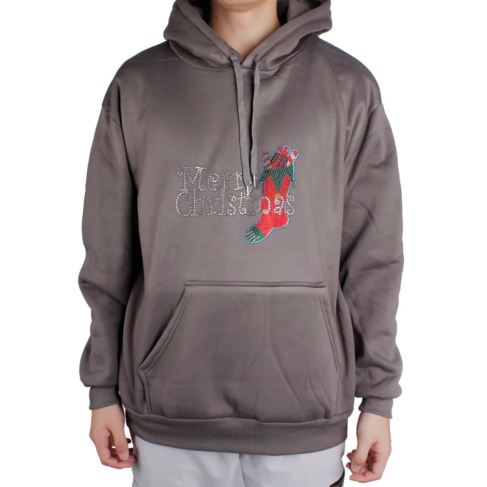 Wholesale Custom Christmas Theme Logo Bling Rhinestone Hoodie in Rhinestones