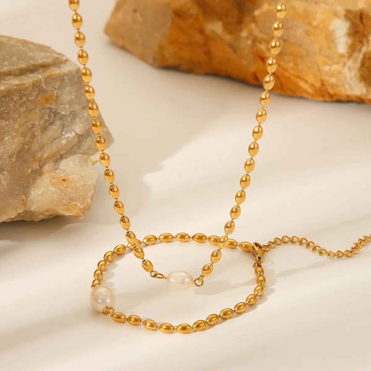 Wholesale 18K Gold Plated Stainless Steel Natural Fresh Water Pearl Necklaces Bracelets Jewelry Set for Women