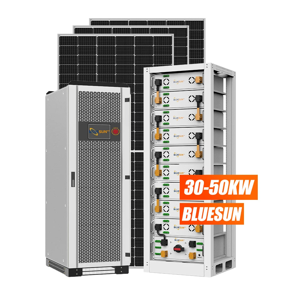 Hot Sale Bluesun Full Kit Package Solar Energy System 30Kw Storage Invert Solar Panel Power 50Kw 100Kw Hybrid Solar System