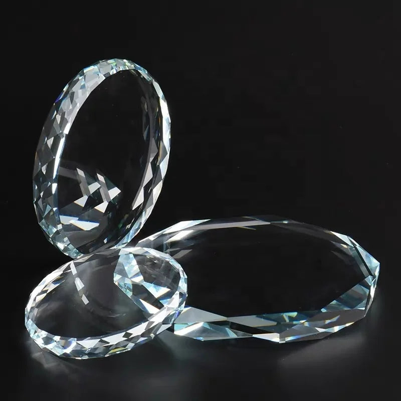 Wholesale Faceted Glass Sports Paperweight Sunflower Design Diamond Cut Edge Crystal for Laser Engraved Trophies Medals Plaques
