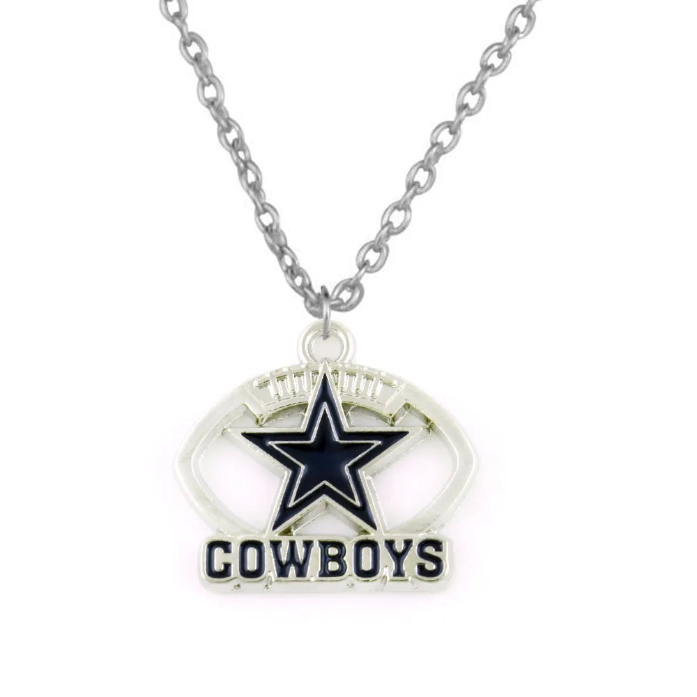 Zinc Alloy Oval Shape Super Sport Charms Enamel Team Logo American Football Pendant Necklace