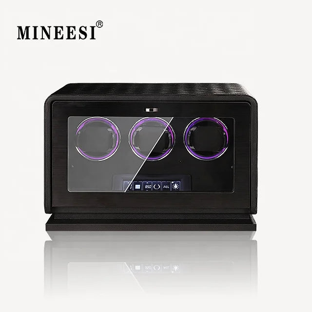 MINEESI Luxury Automatic Wooden Watch Winder 3-Watch High Grade Professional Top Chord Silent Anti-Magnetic Protective Leather