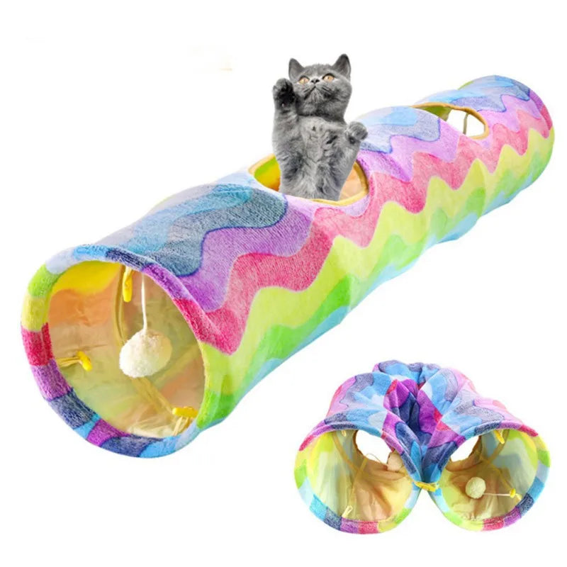 Foldable Cat Tunnel Indoor Outdoor Pet Training Toy Sound Paper Rainbow 4 Holes Cat Tunnel Tube Scratch Resistant Tunnel Toy
