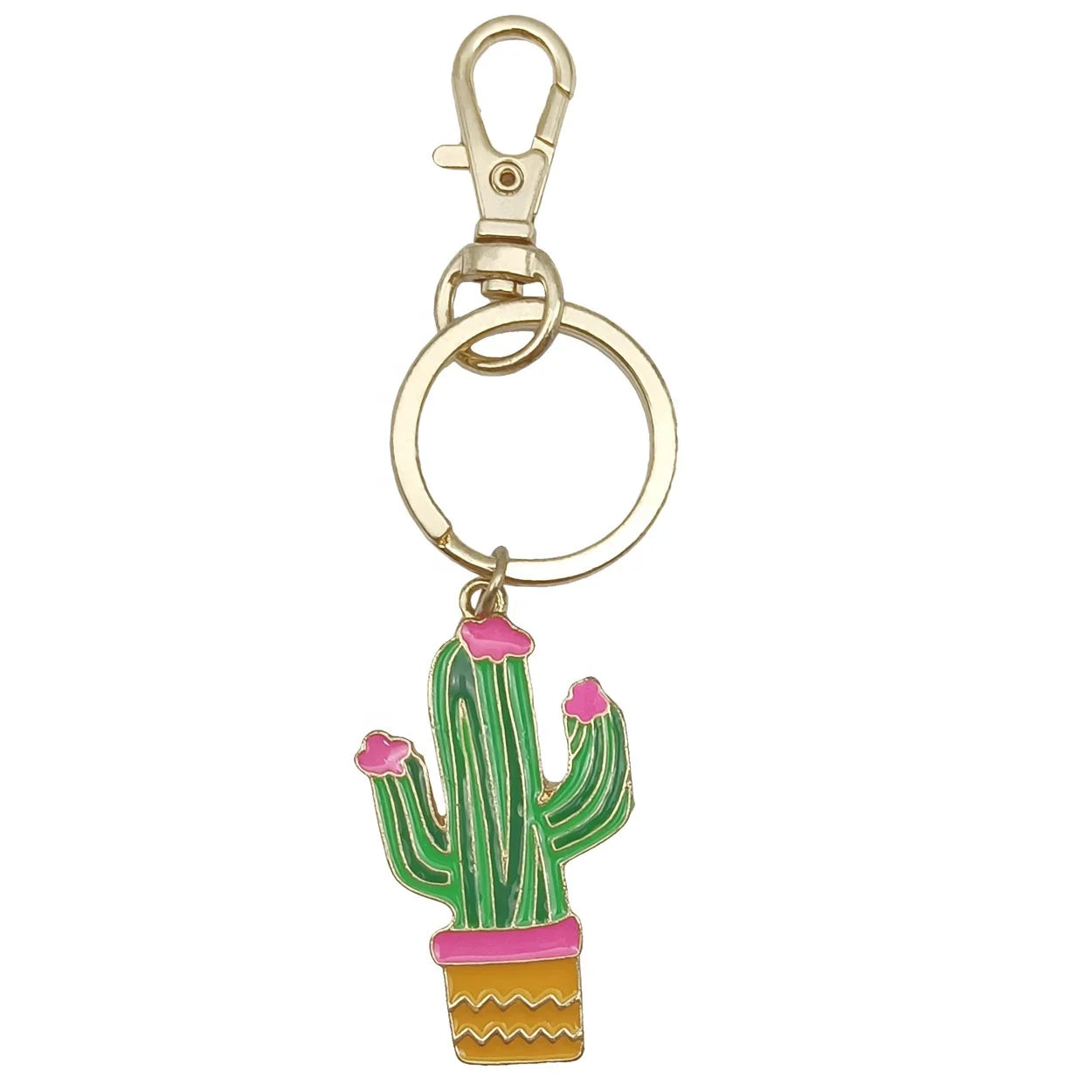 Wholesale Custom Logo Design Metal Enamel Cactus Keychain Soft Enamel Keyring Company Brand Business Plant Key Holder Pendant