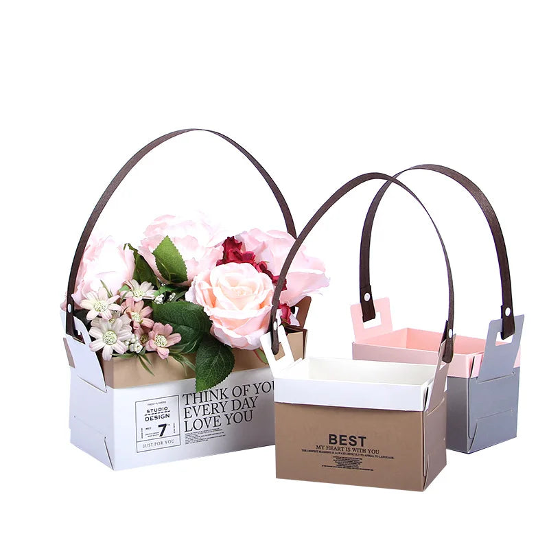 Folded Flower Waterproof Recyclable Portable Kraft Paper Handbag Double-sided Screen Printed Flower Box Digital Printing Craft