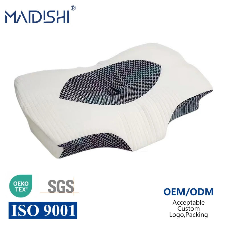 WJ-2039 Butterfly Contour Memory Foam Pillow OEKO-TEX Certificated for Side Sleepers with Camping Nursing Orthopedic Fabric
