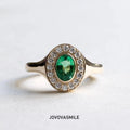 JOVOVASMILE 1 Carat 5x 6mm Emerald Oval Cut and 1.5mm Round Accessory Stone Ring 18k Gold Setting Jewelry for Women Wedding Ring