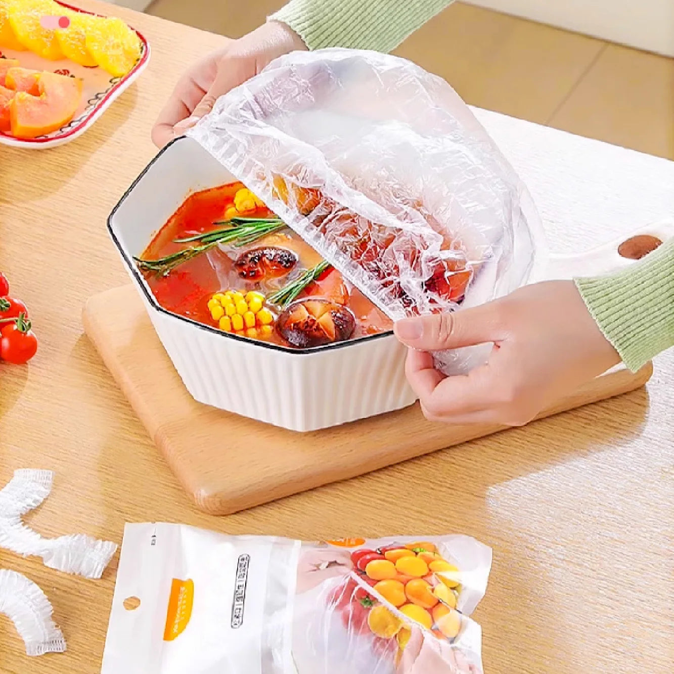 Food-Grade PE Plastic Disposable Bowl Cover Tear-Free Elastic for Fresh-Keeper Leftovers & Sundries Household Use