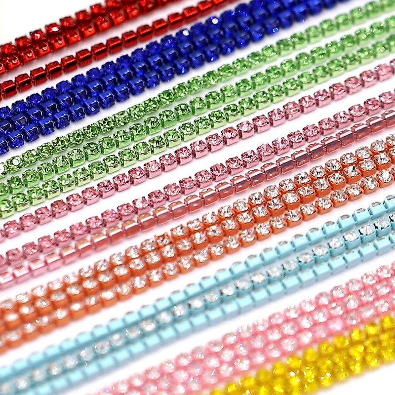 HFour New Arrival SS6 SS8 SS12 Sew-on Crystal Rhinestone Cup Chain Colorful Glass Base 9 Facets Flatback DIY 3D Rhinestones