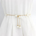 Women's Fashion Pearl Decorative Metal Waist Chain Waist Belt for Dress
