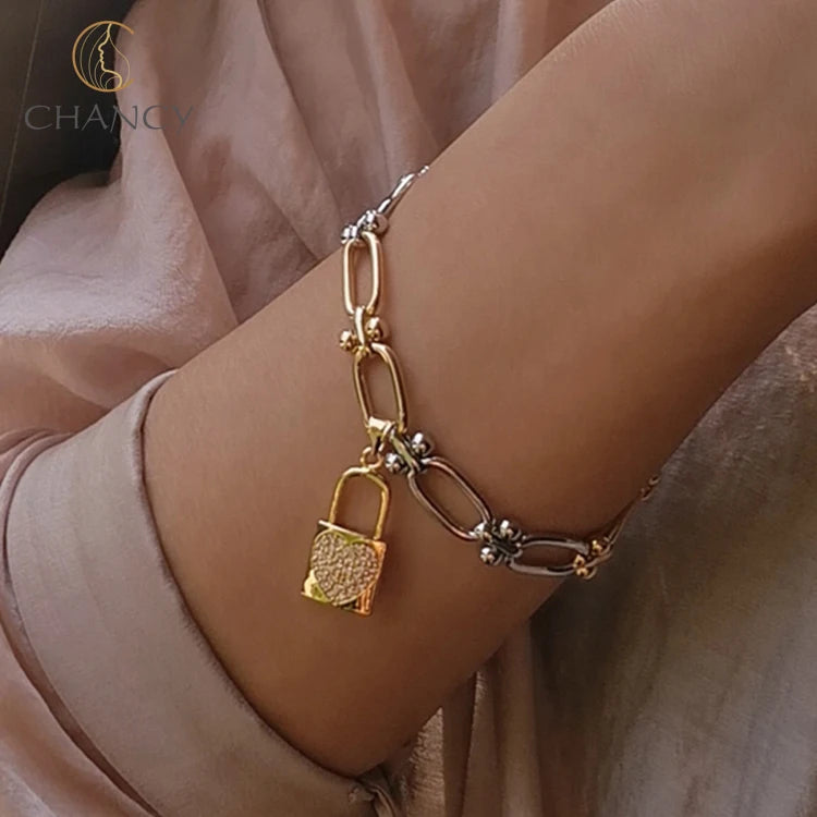 Wholesale Custom Charm 18K Silver Plated Bracelets Fashion Women Link Chain Gold Small Locks Bracelet