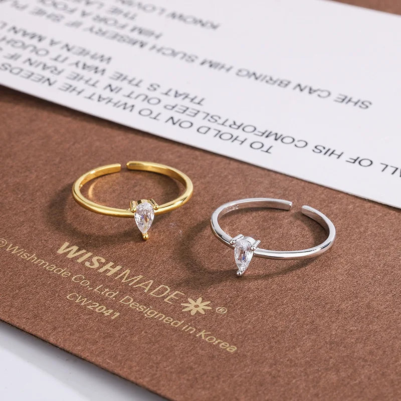 Fashion Fine Jewelry Waterdrop Zircon Diamond Rings for Women 925 Sterling Silver Adjustable Teardrop Finger Rings