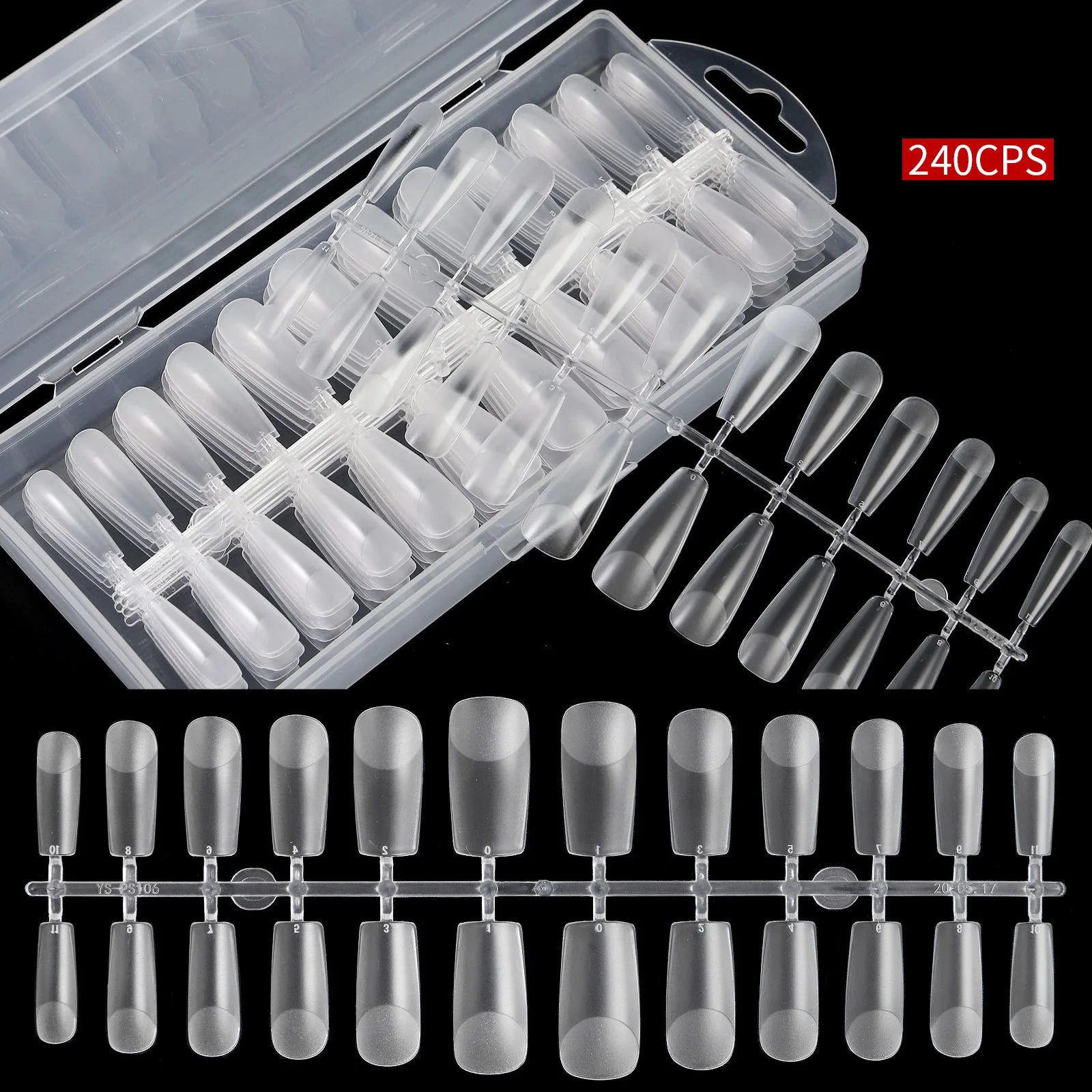 240Pcs/Box Stiletto Ballet Rectangle ABS Nail Tips Soft Matte Clear Press on Nails for Fingers Customized Coffin Extension Tips