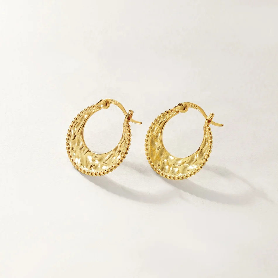 Nagosa Nickel Free 18k Gold Vermeil 925 Sterling Silver Hammered Hoop Earrings Women Jewelry