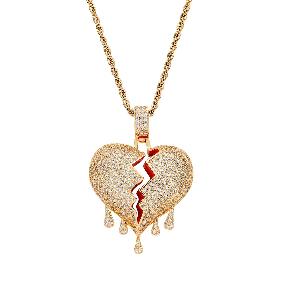 CN277 Brass Setting Heart Pendant Iced Out Cubic Zircon Necklace Hip Hop Gift Jewelry Bling Bling