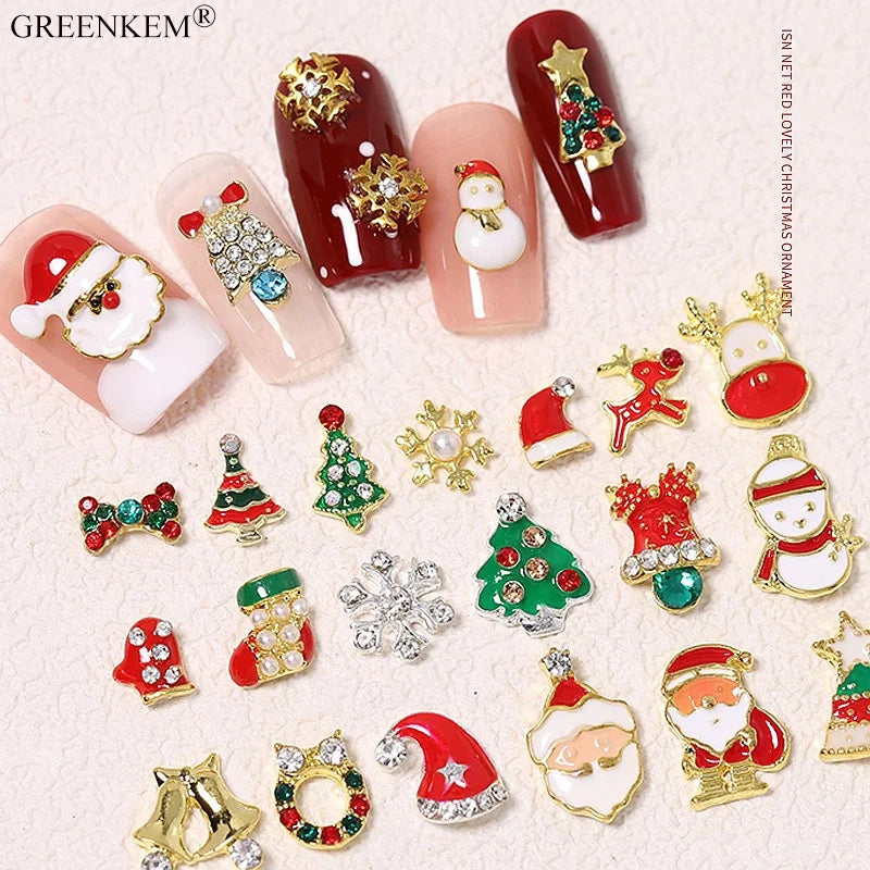 2022 New Nail Accessories Christmas Decoration Nail Diamond Alloy Popular Christmas Tree Old Man Christmas Nail Charms