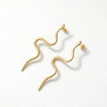QIAOREN 11847 Edgy Satin Gold Serpent Stud Earrings Stainless Steel Minimalist Wavy Snake Jewelry Statement Gift for Women US