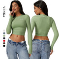 Women Custom Logo Athletic Wear Gym Fitness Crop Top Quick Dry Round Neck Running Sports Yoga Workout Long Sleeve T Shirts
