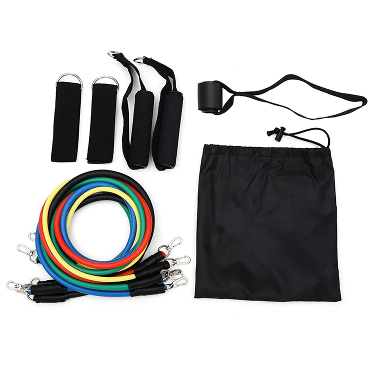 Custom Logo 100lb Home Fitness 11-Piece Premium Latex Exercise Resistance Tube Band Set ABS Rubber Nylon Pull Rope Workouts Yoga