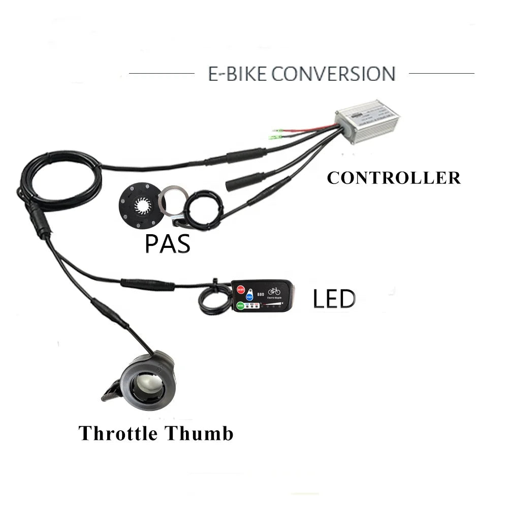 36/48v  Electric  Bike Accessories 2-1 Cable  TThrottle Thumb  Controller and LED Display  15A Ebike Kit