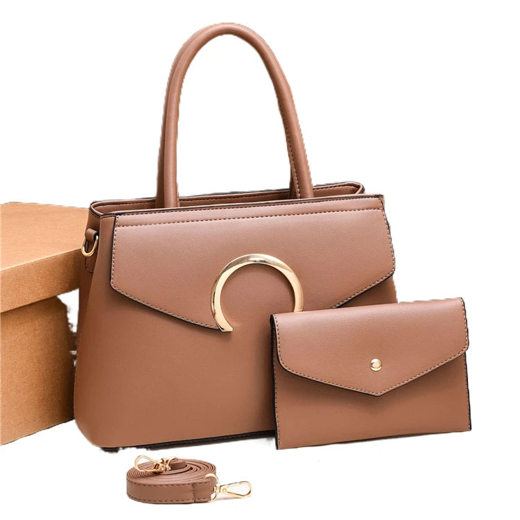 Trendy Girls Golden Custom Logo Modern High Quality Small Ladies Hand Bag Set Pu Leather