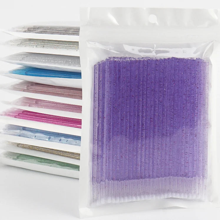 Disposable Purple Micro Brush Applicator for Eyelash Extension Removing Glitter Handle Cotton Tip Makeup Cleaning Spoolies