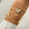 5Pcs/Set Fashion Butterfly Rhinestone Zircon Stacking Bracelet Set for Women Jewelry
