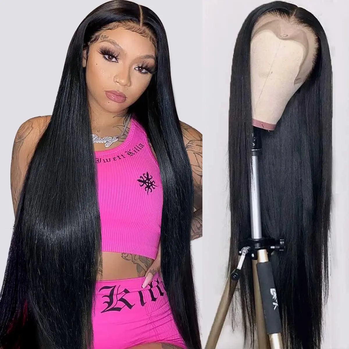 Wholesale Straight Wig 100% Raw Indian Human Hair 13*4 Transparent Lace Frontal Wig Curly Glueless Lace Frontal Wig 180 Density